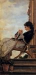 Donna che ricama in terrazza -   Olio, 31x15  - Galleria di Palazzo Pitti, Firenze