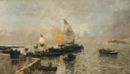 Barche di carbone a Chioggia - 1893 ca  Olio su tavola, 32x57  - Galleria Nazionale d'Arte Moderna, Roma