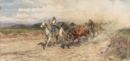 Butteri e cavalli al galoppo -   Acquerello, 25.5x53.5  - 