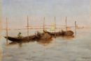 Barche in laguna -   Olio su cartone, 24.3x35.3  - 