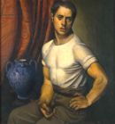 Autoritratto con brocca blu - 1920  Olio su tavola, 39.5x36.5  - Collezione privata