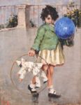 Bambina con palla e marionetta -   Olio su tela, 88x53.5  - 