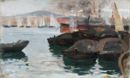 Barche nel porto - 1904  Olio su tavola, 22.5x37.5  - 