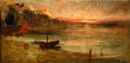 Marina con scogliera al tramonto - 1885 ca  Olio su tavola, 38x78  - Accademia Carrara, Bergamo