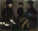 Donne al caffè - 1946  Olio su tela, 51x60  - Omaggio a Sironi - Galleria Bellinzona